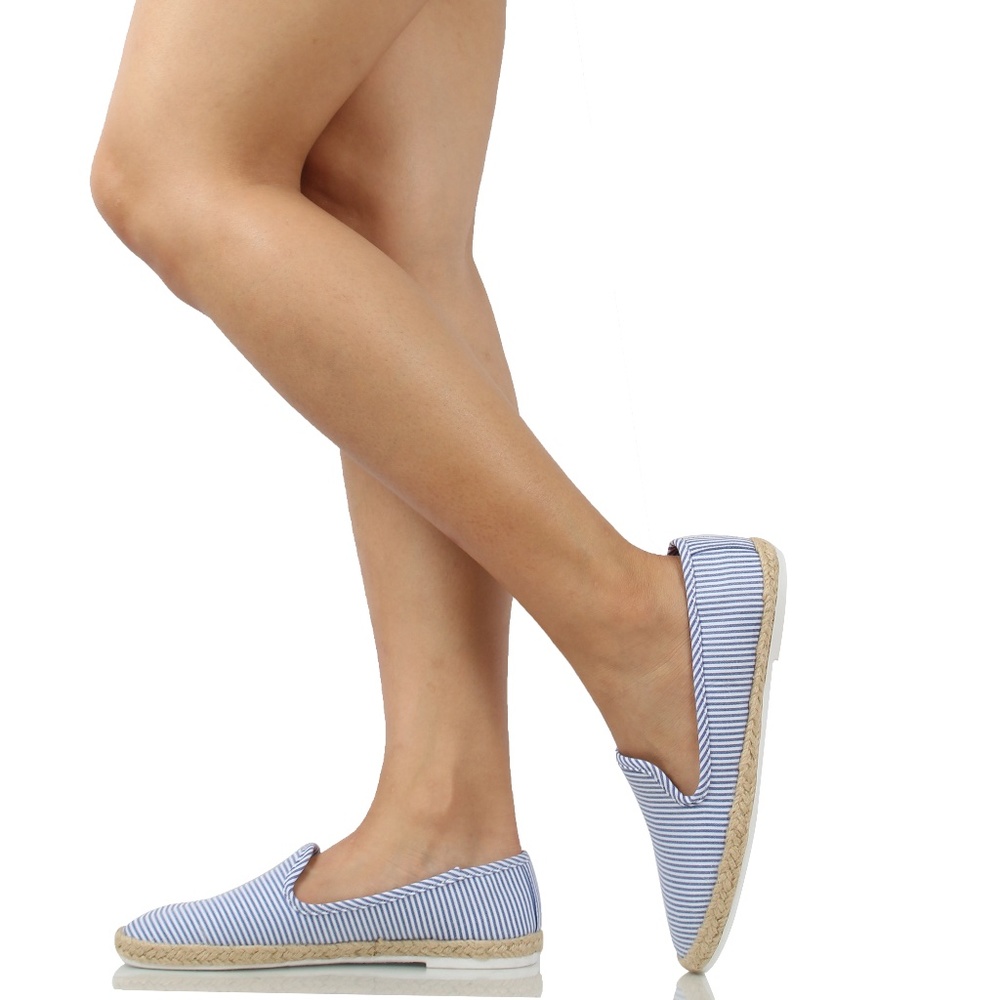 Blue Stripe Espadrille Loafer Slip On Shoes - Picture 5 of 6
